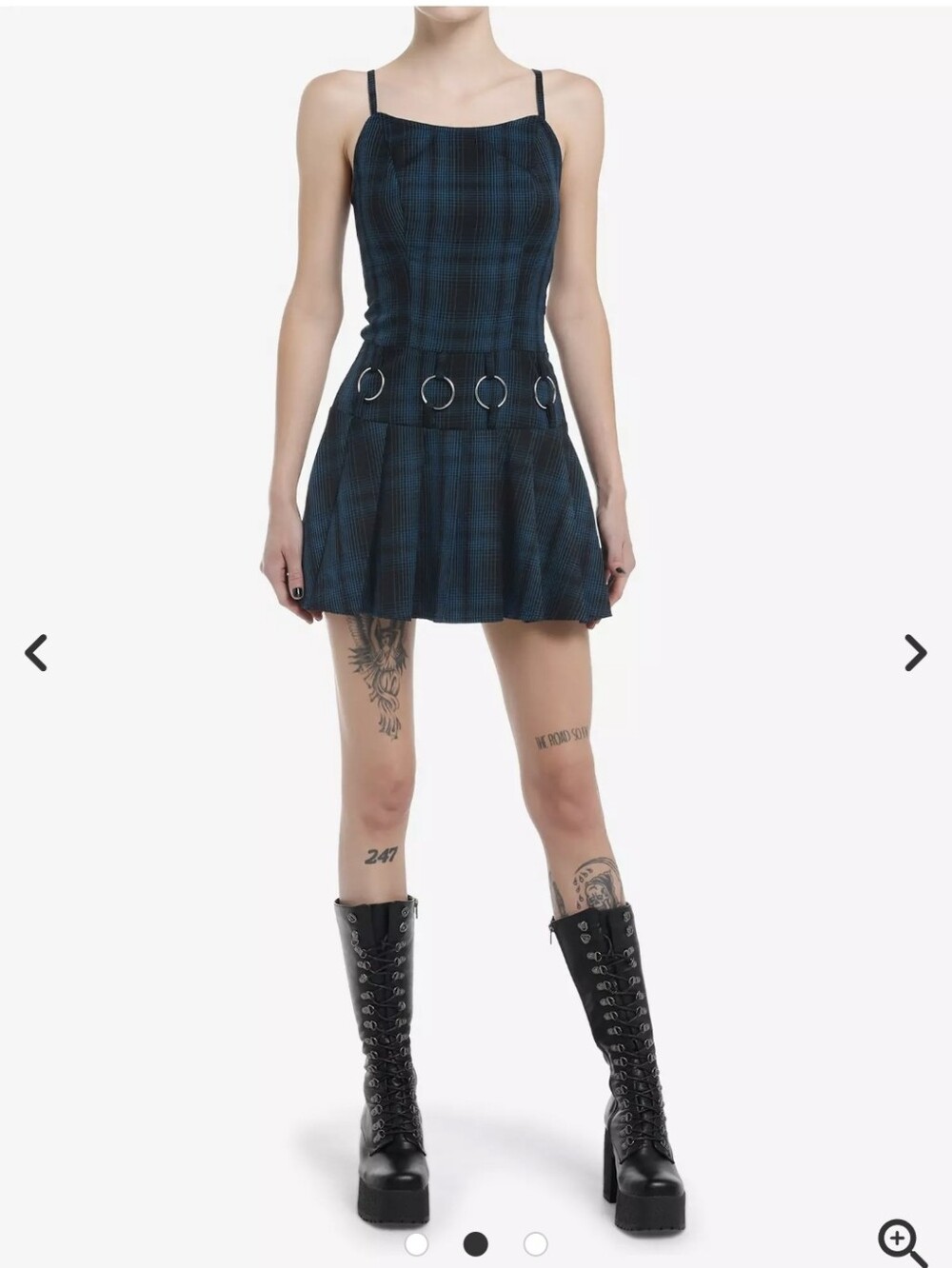 Hot Topic Social Collision Blue Plaid Spaghetti Strap Hardware Mini Dress